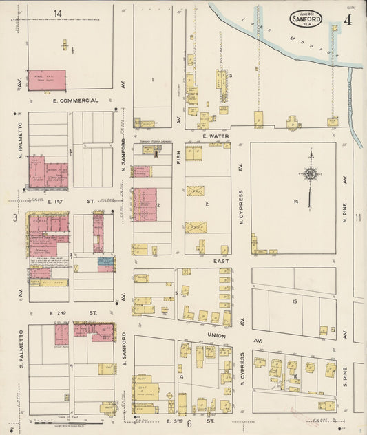 Sanborn Fire Insurance Map from Sanford, Seminole County, Florida (1922), Sheet #0004 - Historic Sanborn Fire Insurance Map Print, vintage old map wall art, antique decor, genealogy gift, Florida Florida map