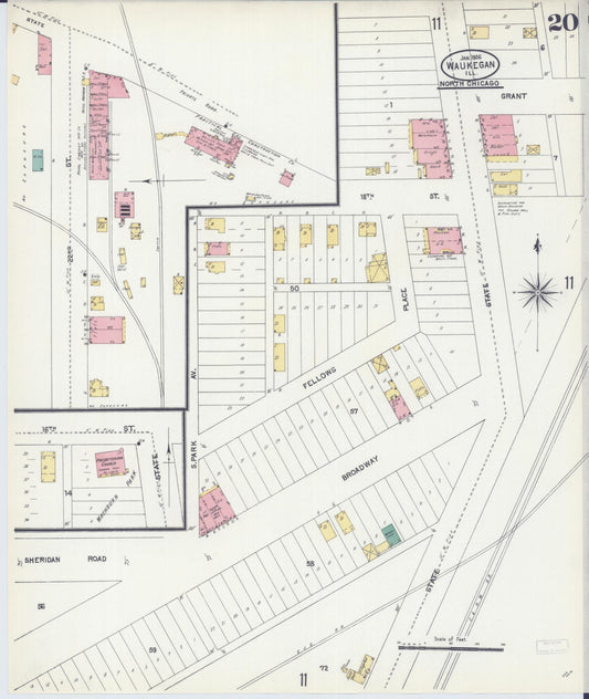 Sanborn Fire Insurance Map from Waukegan, Lake County, Illinois (1906), Sheet #0020 - Historic Sanborn Fire Insurance Map Print, vintage old map wall art, antique decor, genealogy gift, Illinois Illinois map