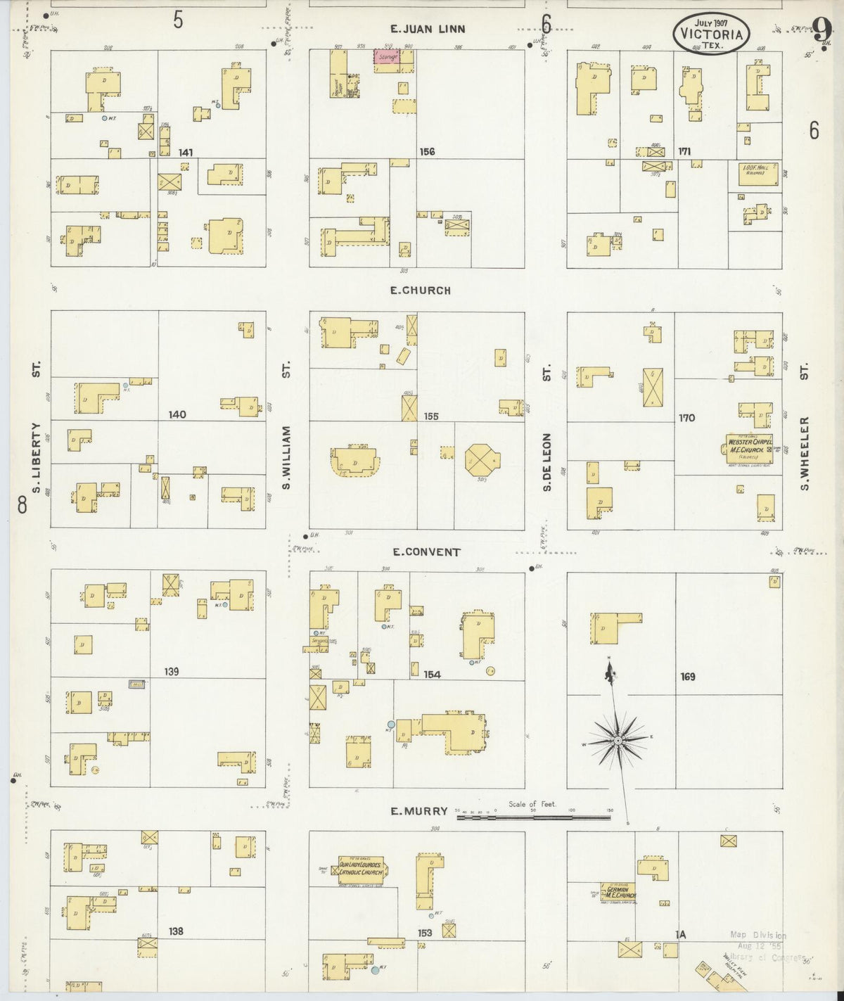 Sanborn Fire Insurance Map from Victoria, Victoria County, Texas (1907), Sheet #0009 - Complete Map Set gallery image, historic Sanborn map, vintage wall art, Texas Texas