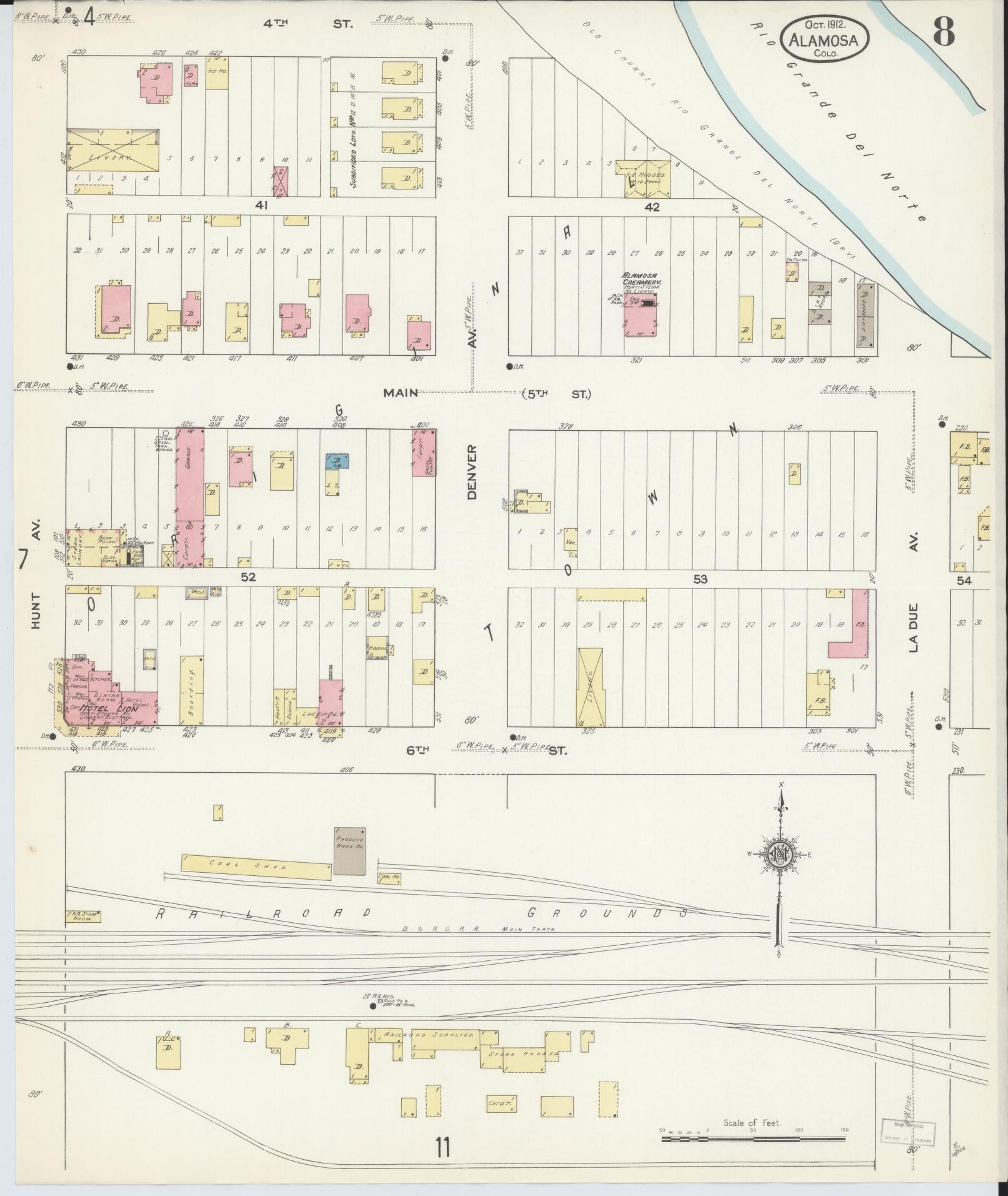 Sanborn Fire Insurance Map from Alamosa, Alamosa County, Colorado (1912), Sheet #0008 - Complete Map Set gallery image, historic Sanborn map, vintage wall art, Colorado Colorado