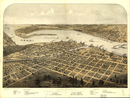 Birds eye view of the city of Port Huron, Sarnia & Gratiot, St. Clair Co., Michigan 1867 & Point Edwards, Lambton Co., Canada west. (1867) – Historic Bird’s-Eye View Panorama Print