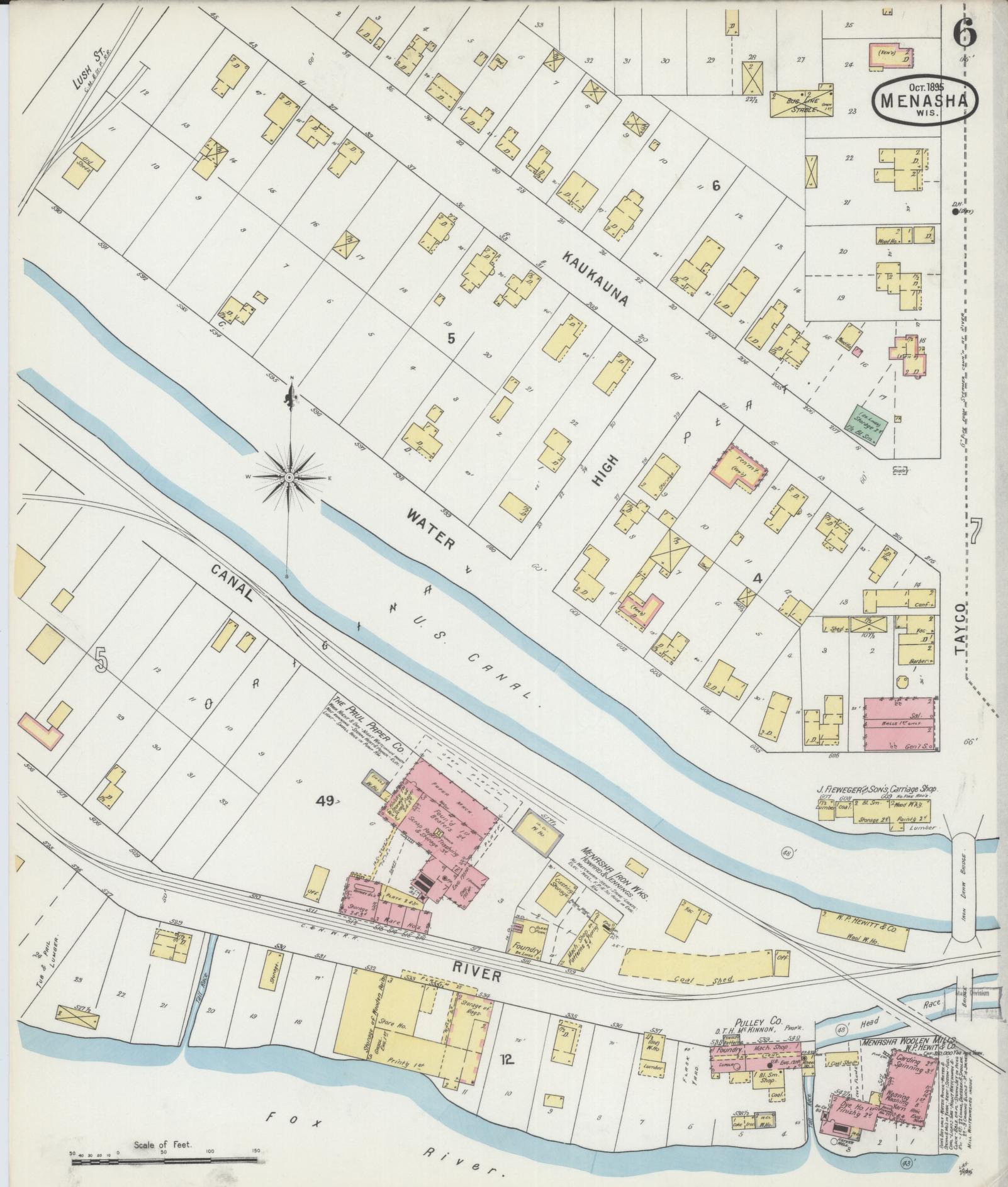 Sanborn Fire Insurance Map from Menasha, Winnebago County, Wisconsin (1895), Sheet #0006 - Complete Map Set gallery image, historic Sanborn map, vintage wall art, Wisconsin Wisconsin