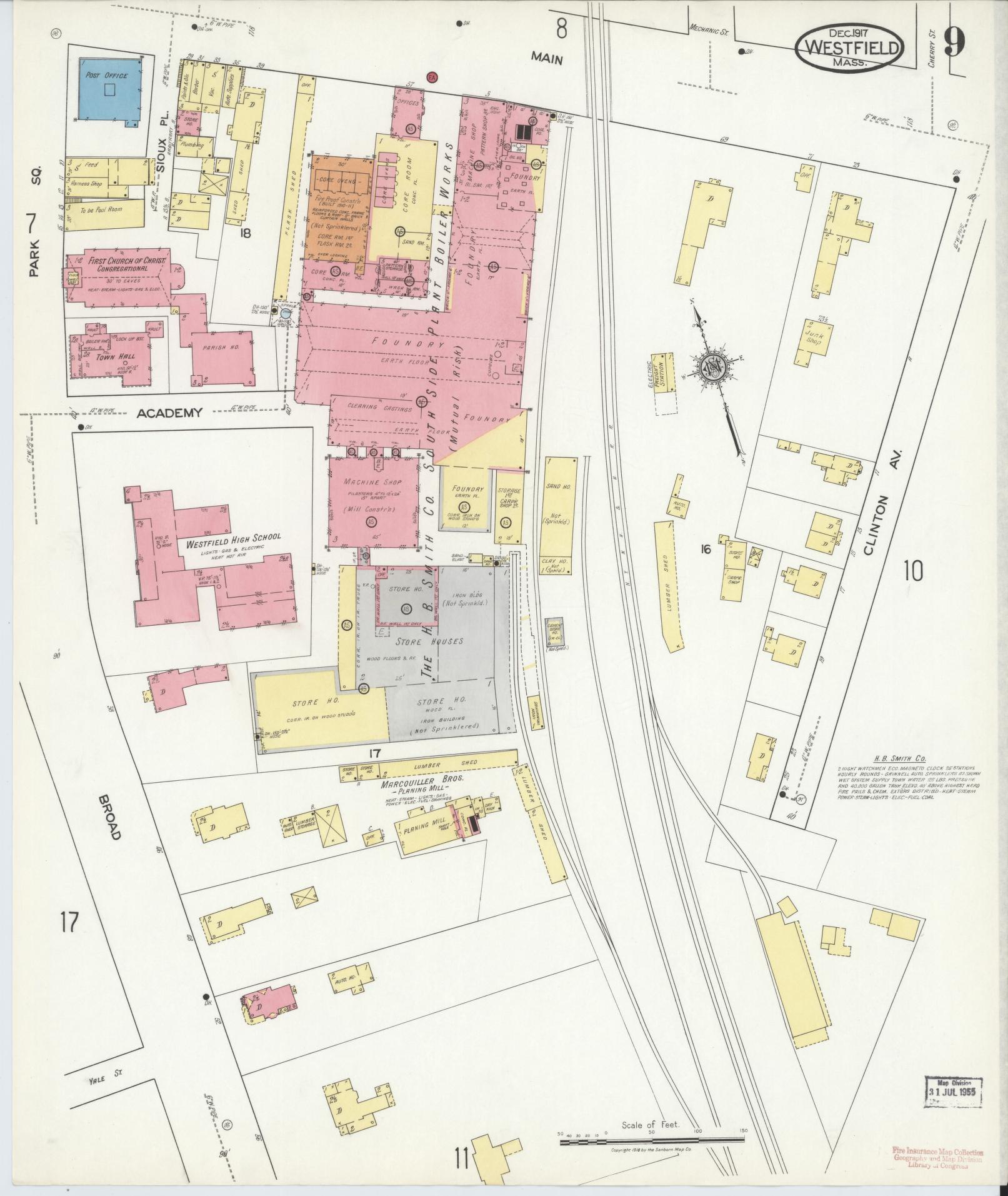Sanborn Fire Insurance Map from Westfield, Hampden County, Massachusetts (1917), Sheet #0009 - Complete Map Set gallery image, historic Sanborn map, vintage wall art, Massachusetts Massachusetts