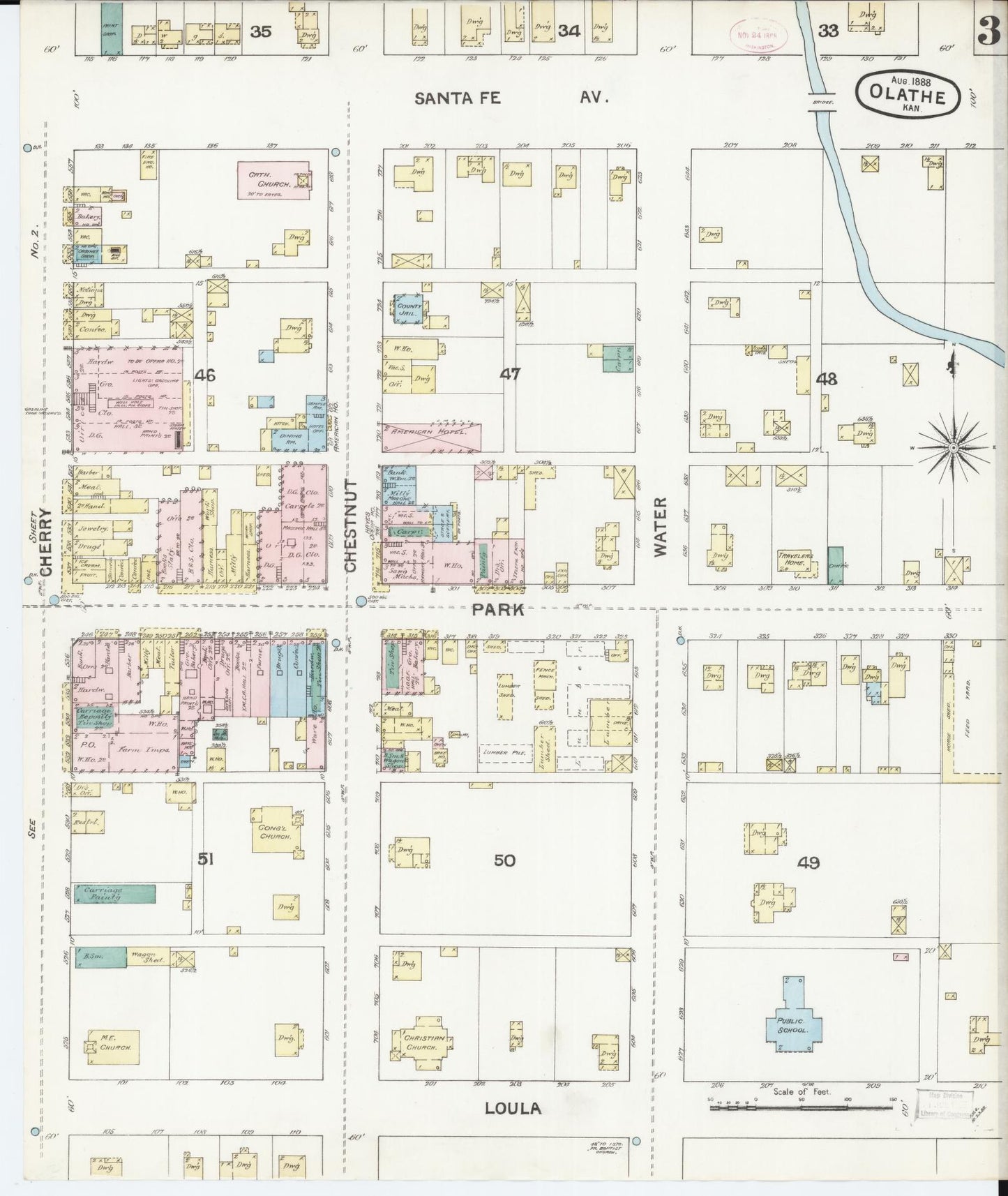 Sanborn Fire Insurance Map from Olathe, Johnson County, Kansas (1888), Sheet #0003 - Complete Map Set gallery image, historic Sanborn map, vintage wall art, Kansas Kansas