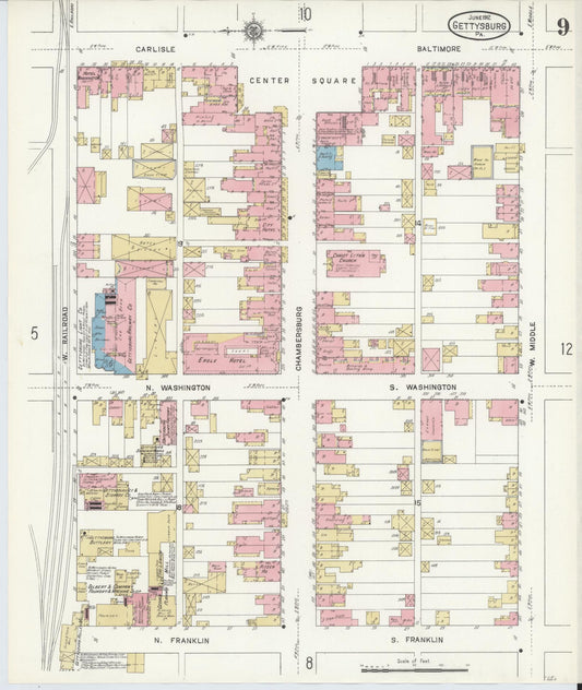 Sanborn Fire Insurance Map from Gettysburg, Adams County, Pennsylvania (1912), Sheet #0009 - Historic Sanborn Fire Insurance Map Print, vintage old map wall art, antique decor, genealogy gift, Pennsylvania Pennsylvania map