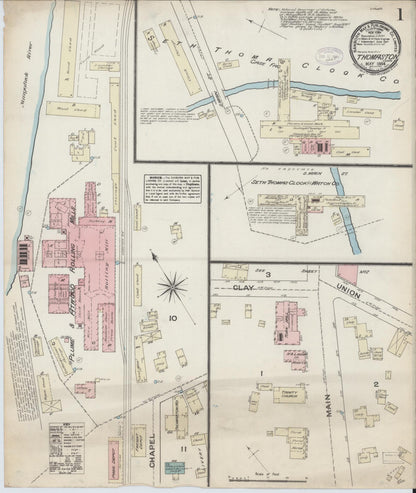 Sanborn Fire Insurance Map from Thomaston, Litchfield County, Connecticut (1884), Sheet #0001 - Complete Map Set gallery image, historic Sanborn map, vintage wall art, Connecticut Connecticut