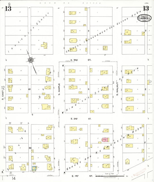Sanborn Fire Insurance Map from Carroll, Carroll County, Iowa (1923), Sheet #0013 - Historic Sanborn Fire Insurance Map Print, vintage old map wall art