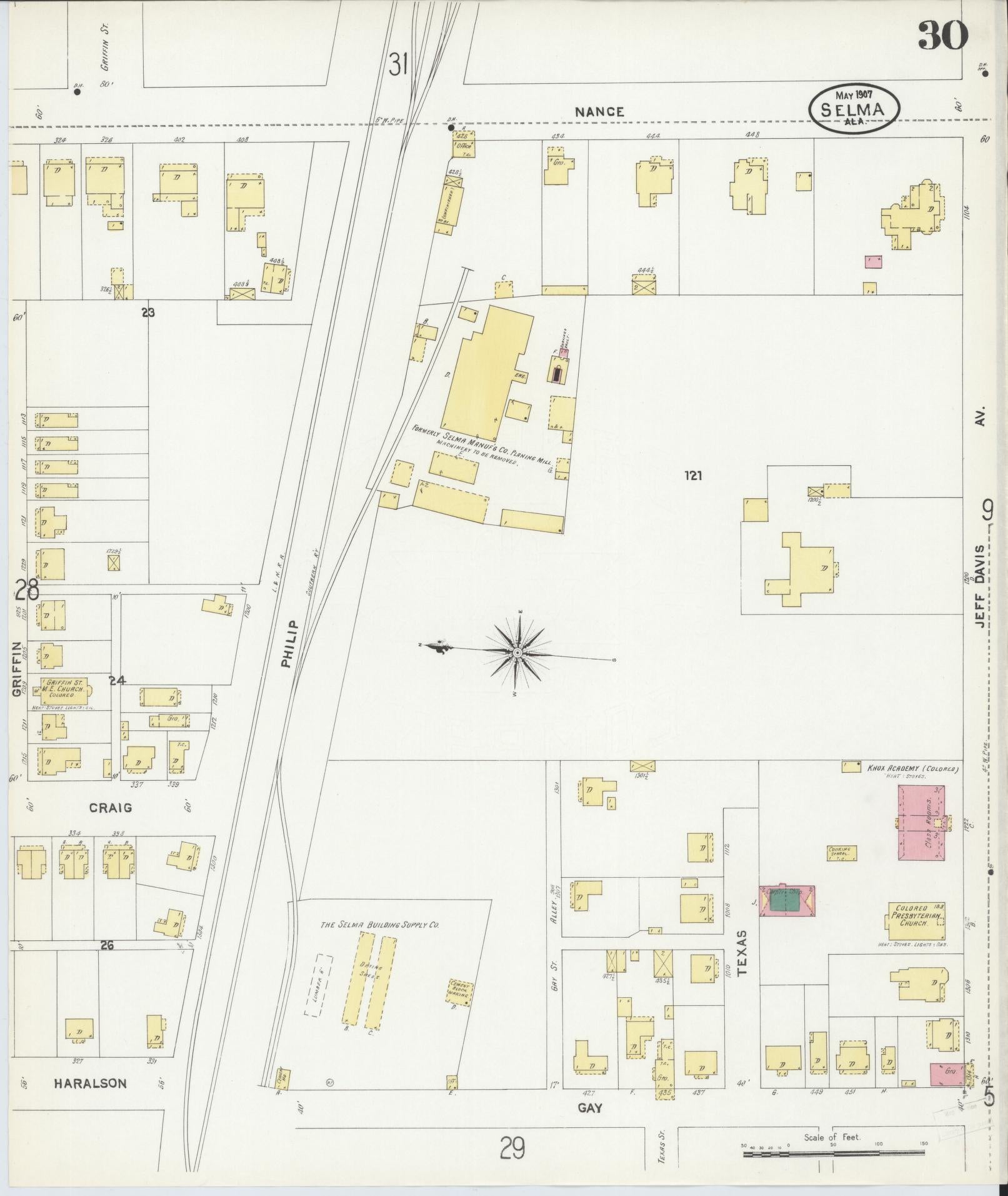 Sanborn Fire Insurance Map from Selma, Dallas County, Alabama (1907), Sheet #0030 - Historic Sanborn Fire Insurance Map Print, vintage old map wall art, antique decor, genealogy gift, Alabama Alabama map