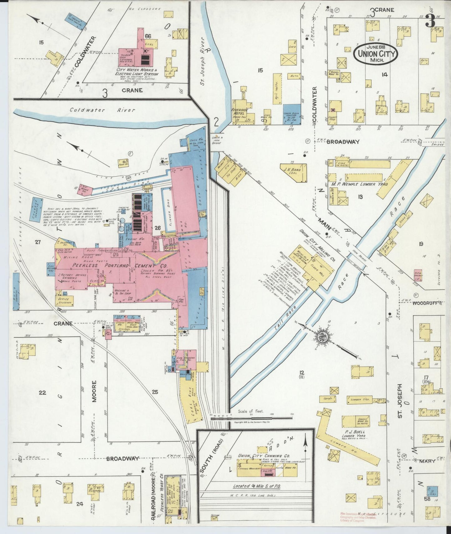 Sanborn Fire Insurance Map from Union City, Branch And Calhoun Counties, Michigan (1918), Sheet #0003 - Complete Map Set gallery image, historic Sanborn map, vintage wall art, Michigan Michigan