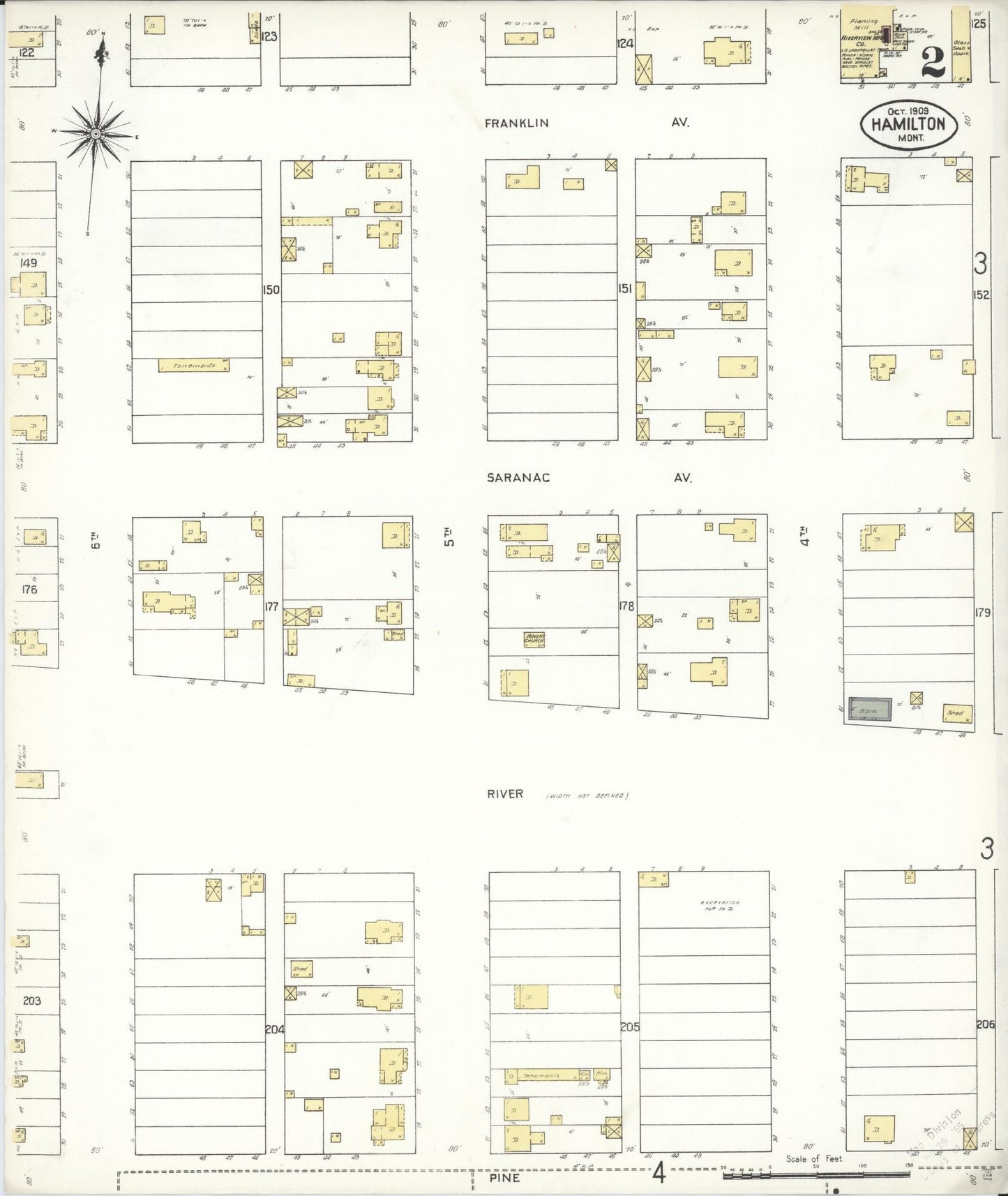 Sanborn Fire Insurance Map from Hamilton, Ravalli County, Montana (1909), Sheet #0002 - Complete Map Set gallery image, historic Sanborn map, vintage wall art, Montana Montana