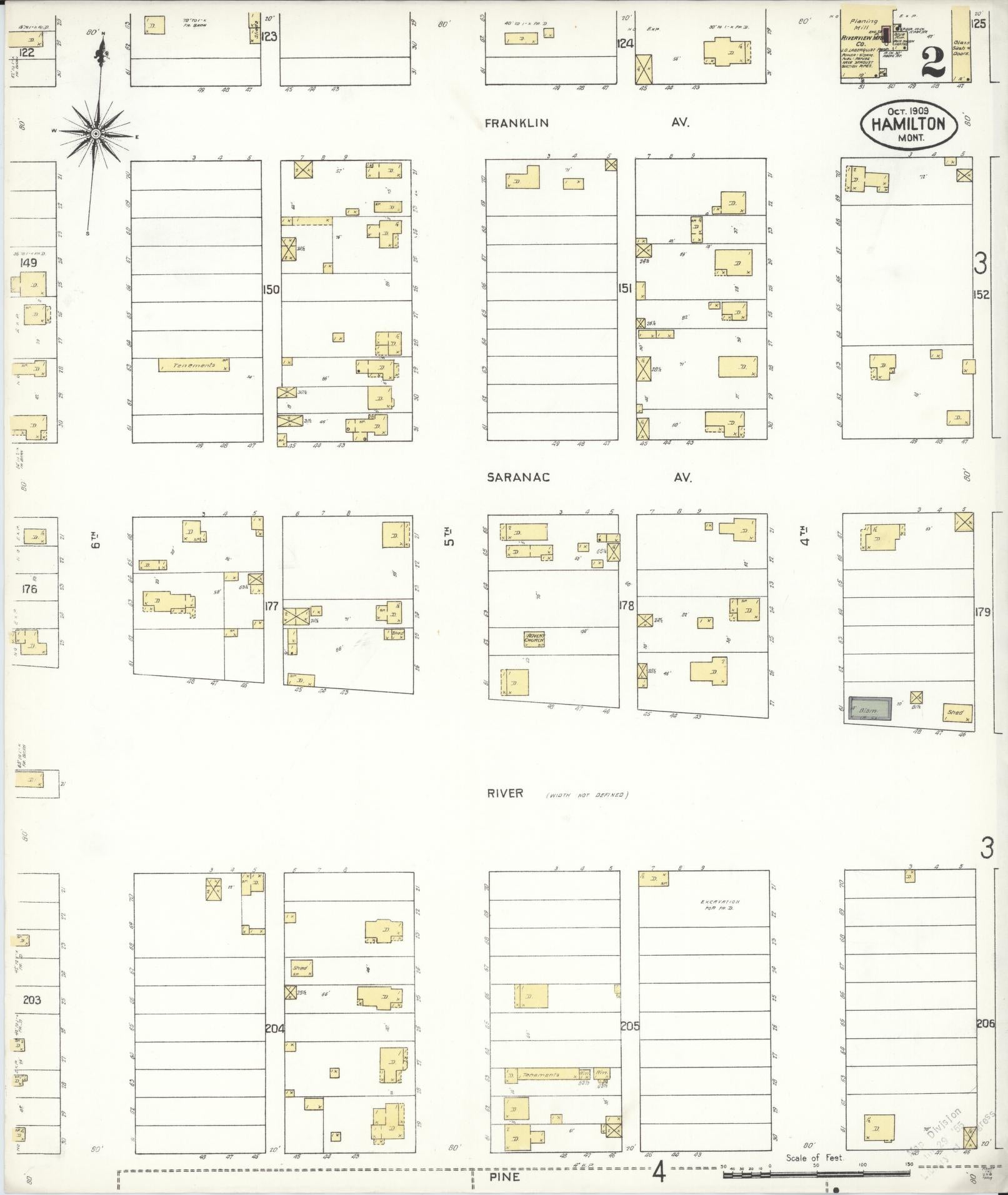 Sanborn Fire Insurance Map from Hamilton, Ravalli County, Montana (1909), Sheet #0002 - Complete Map Set gallery image, historic Sanborn map, vintage wall art, Montana Montana