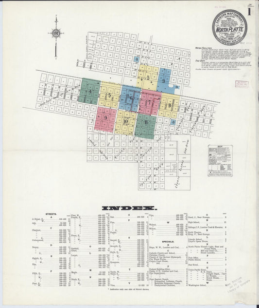 Sanborn Fire Insurance Map from North Platte, Lincoln County, Nebraska (1909), Sheet #0001 - Historic Sanborn Fire Insurance Map Print, vintage old map wall art, antique decor, genealogy gift, Nebraska Nebraska map