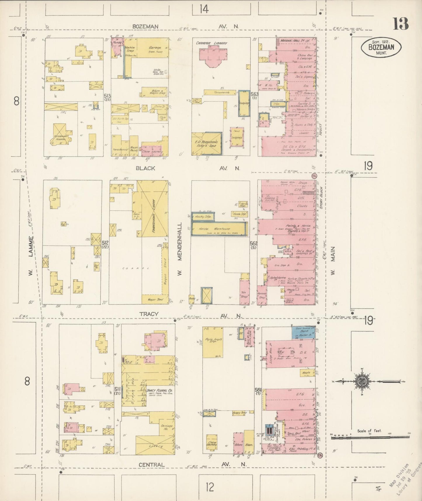Sanborn Fire Insurance Map from Bozeman, Gallatin County, Montana (1912), Sheet #0013 - Complete Map Set gallery image, historic Sanborn map, vintage wall art, Montana Montana