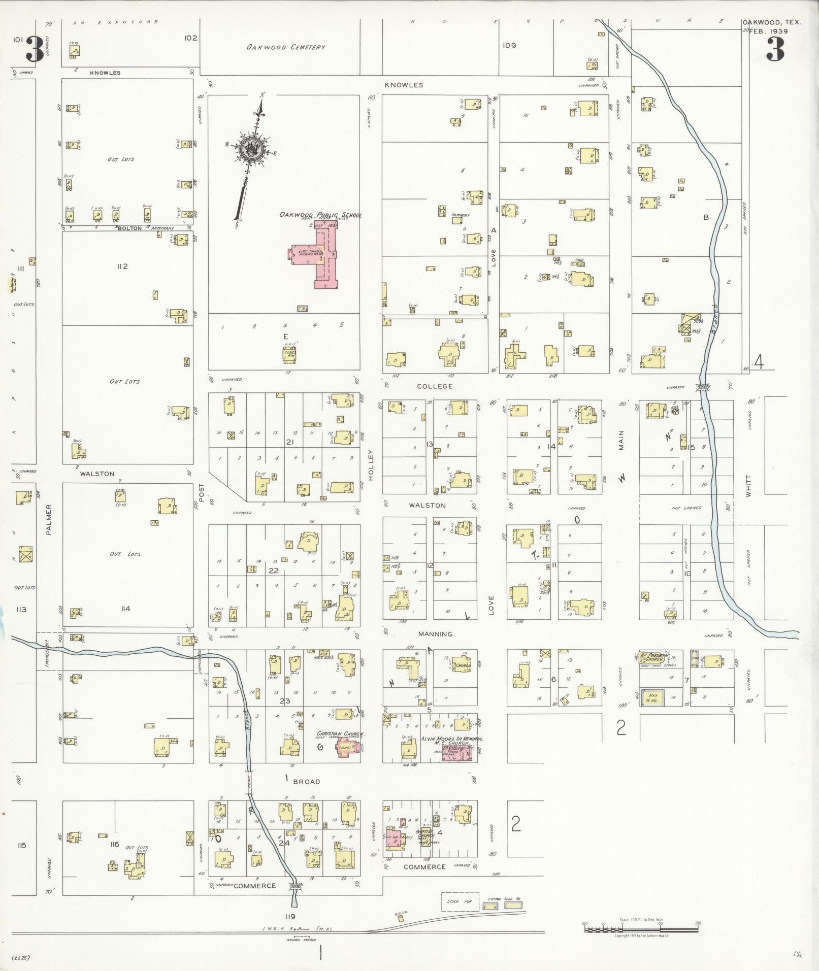 Sanborn Fire Insurance Map from Oakwood, Leon County, Texas (1939), Sheet #0003 - Historic Sanborn Fire Insurance Map Print, vintage old map wall art, antique decor, genealogy gift, Texas Texas map