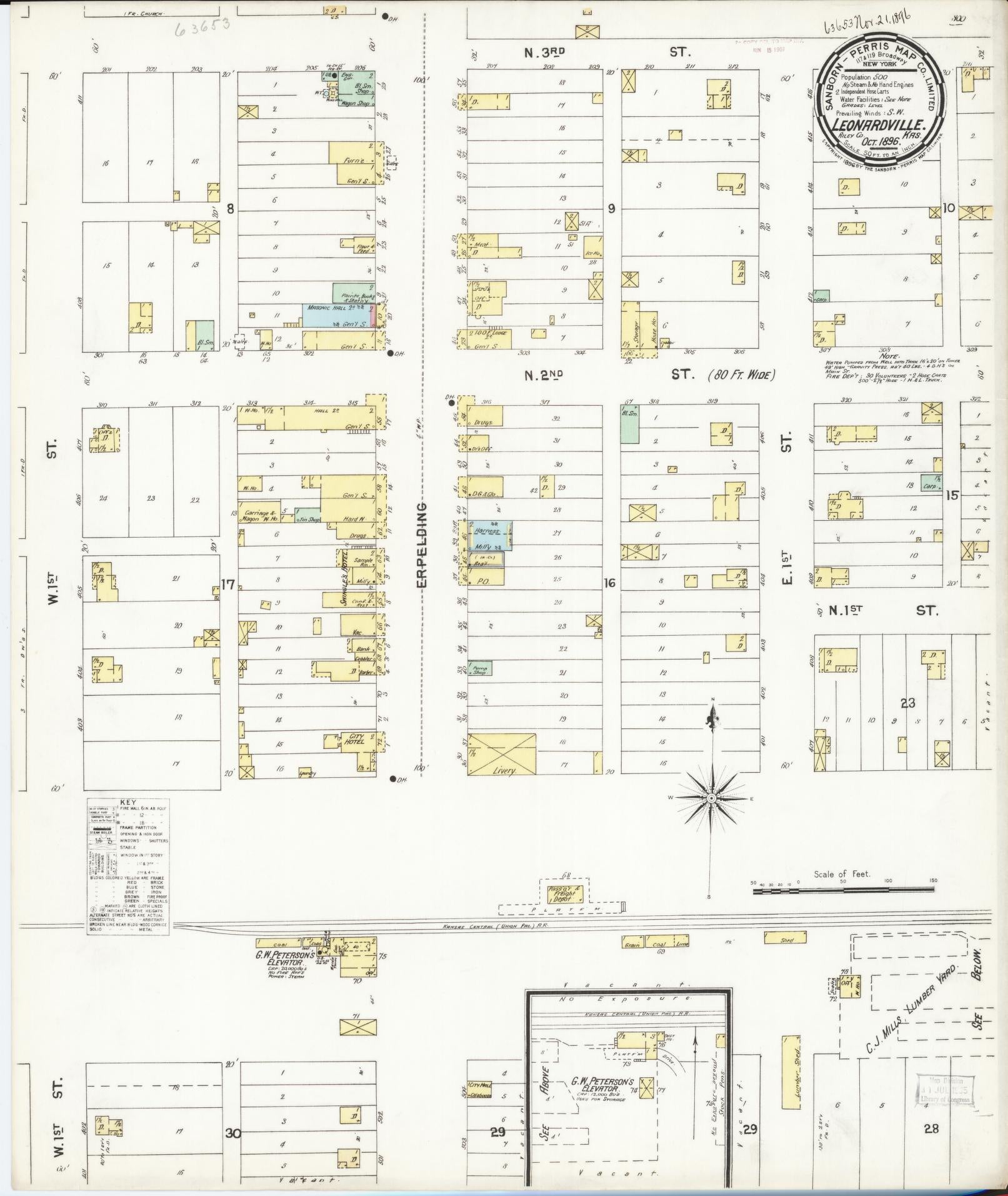Sanborn Fire Insurance Map from Leonardville, Riley County, Kansas. (1896) – Historic Sanborn Fire Insurance Map Print