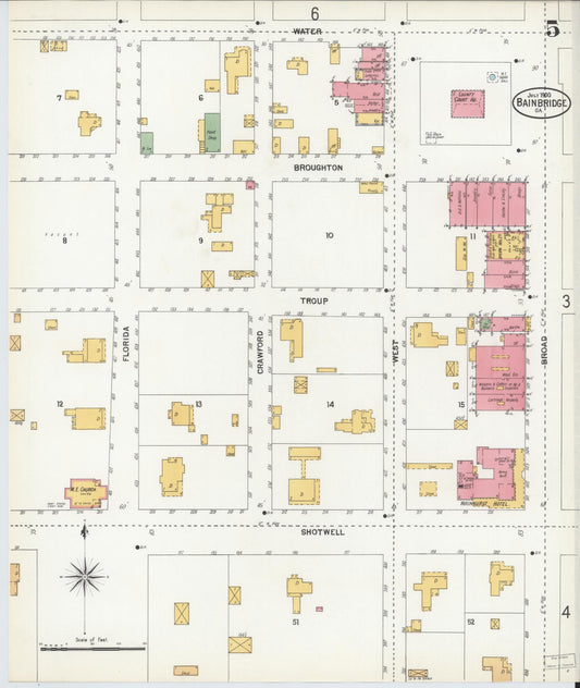 Sanborn Fire Insurance Map from Bainbridge, Decatur County, Georgia (1900), Sheet #0005 - Historic Sanborn Fire Insurance Map Print, vintage old map wall art, antique decor, genealogy gift, Georgia Georgia map