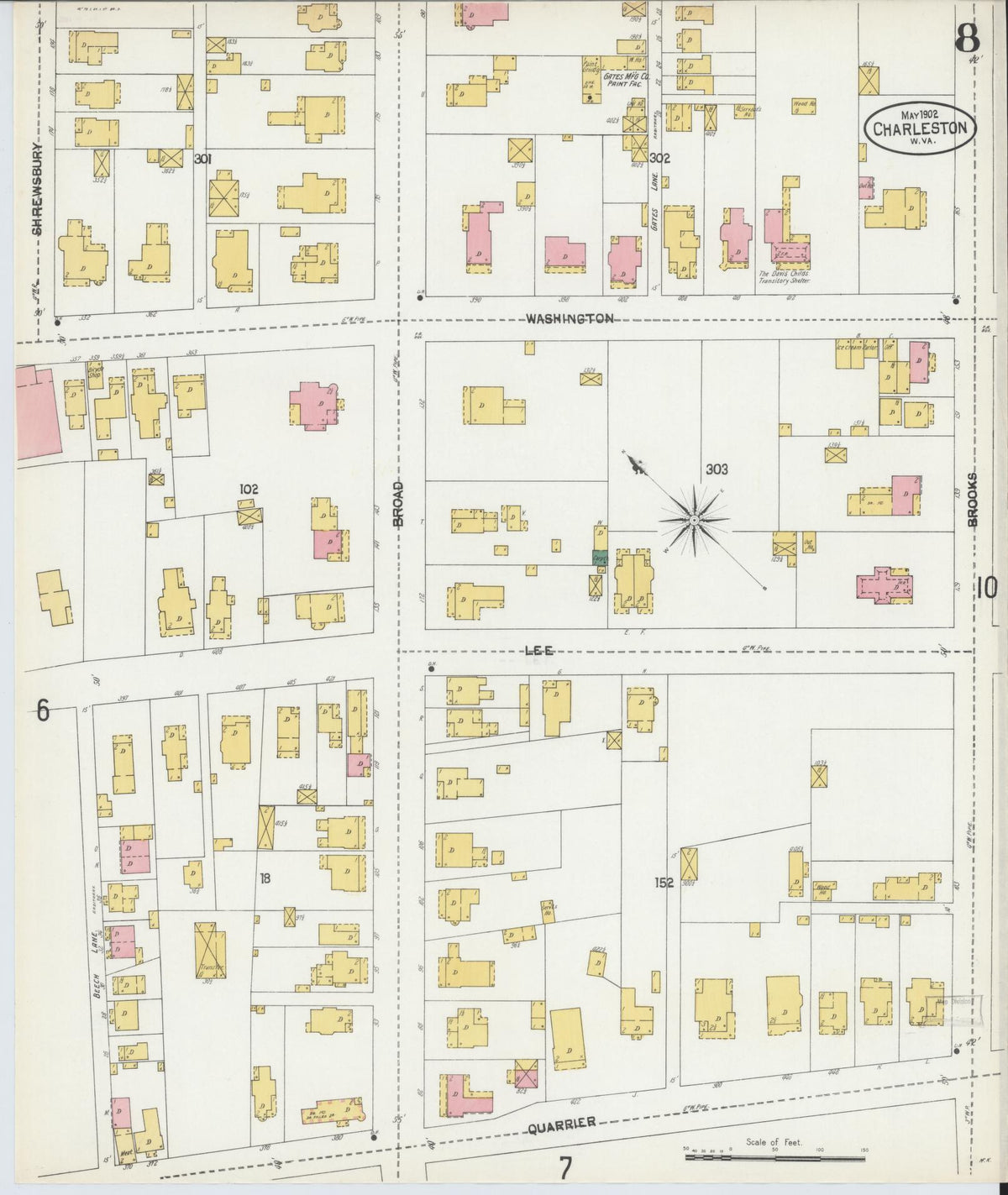 Sanborn Fire Insurance Map from Charleston, Kanawha County, West Virginia (1902), Sheet #0008 - Complete Map Set gallery image, historic Sanborn map, vintage wall art, West Virginia West Virginia