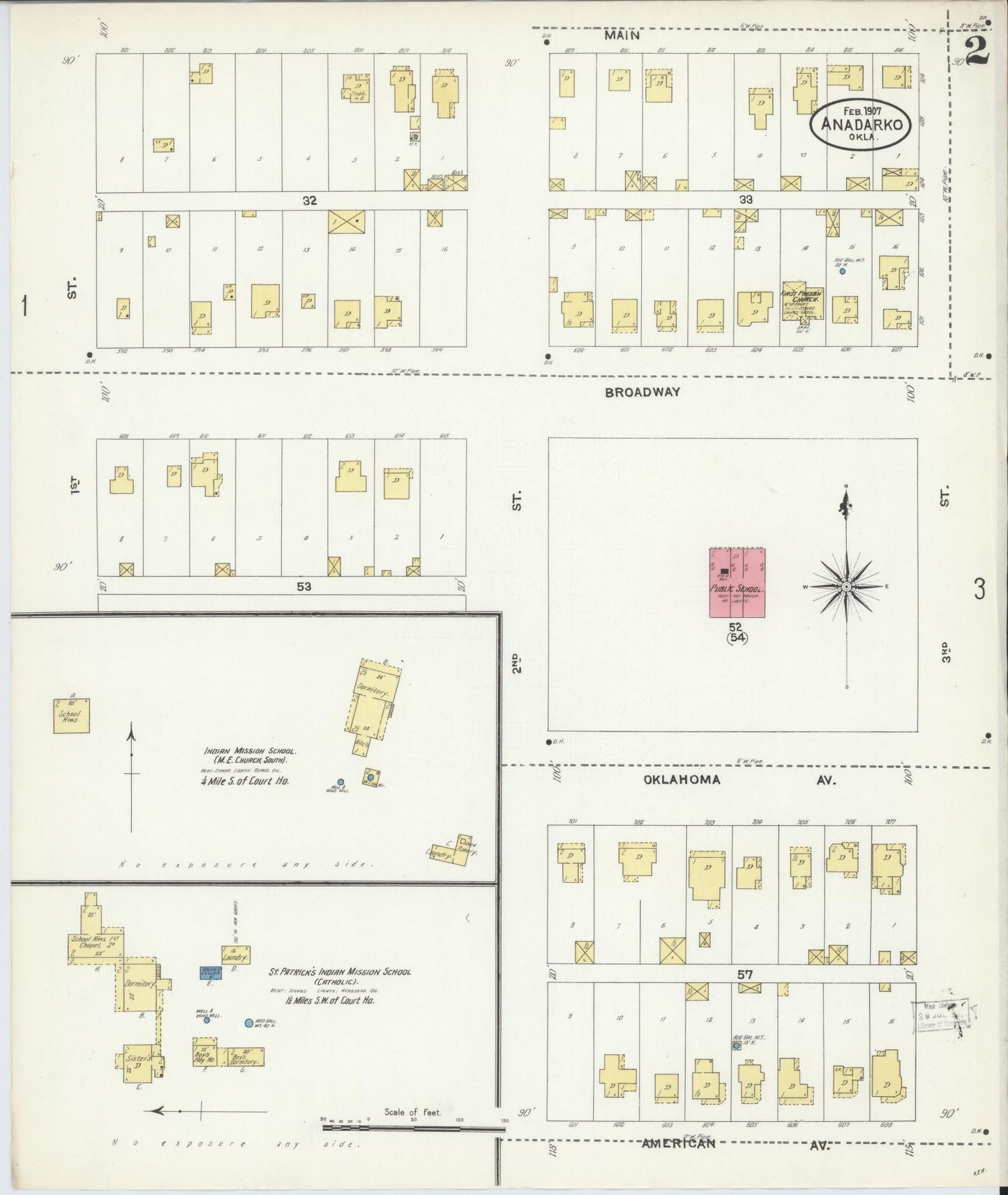 Sanborn Fire Insurance Map from Anadarko, Caddo County, Oklahoma (1907), Sheet #0002 - Complete Map Set gallery image, historic Sanborn map, vintage wall art, Oklahoma Oklahoma