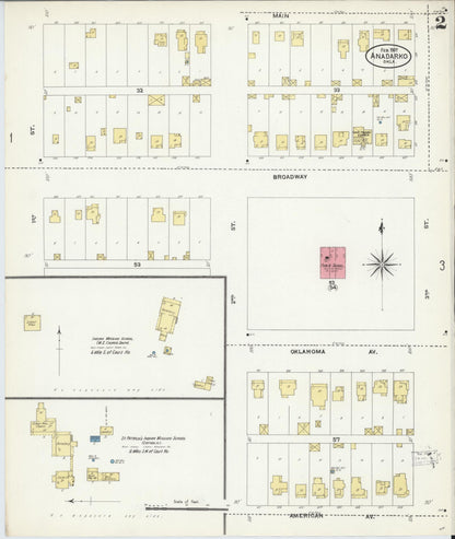 Sanborn Fire Insurance Map from Anadarko, Caddo County, Oklahoma (1907), Sheet #0002 - Complete Map Set gallery image, historic Sanborn map, vintage wall art, Oklahoma Oklahoma
