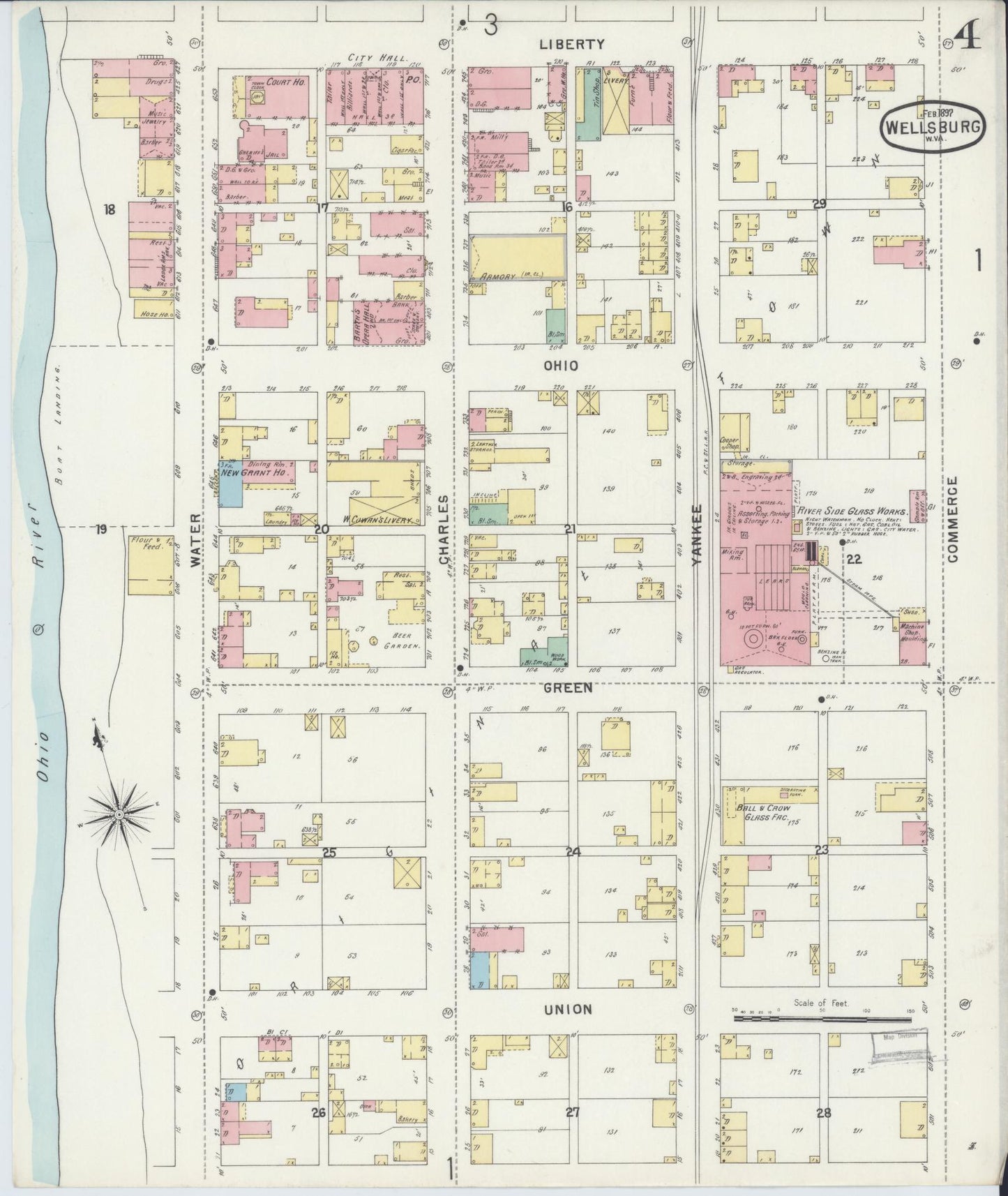 Sanborn Fire Insurance Map from Wellsburg, Brooke County, West Virginia (1897), Sheet #0004 - Complete Map Set gallery image, historic Sanborn map, vintage wall art, West Virginia West Virginia