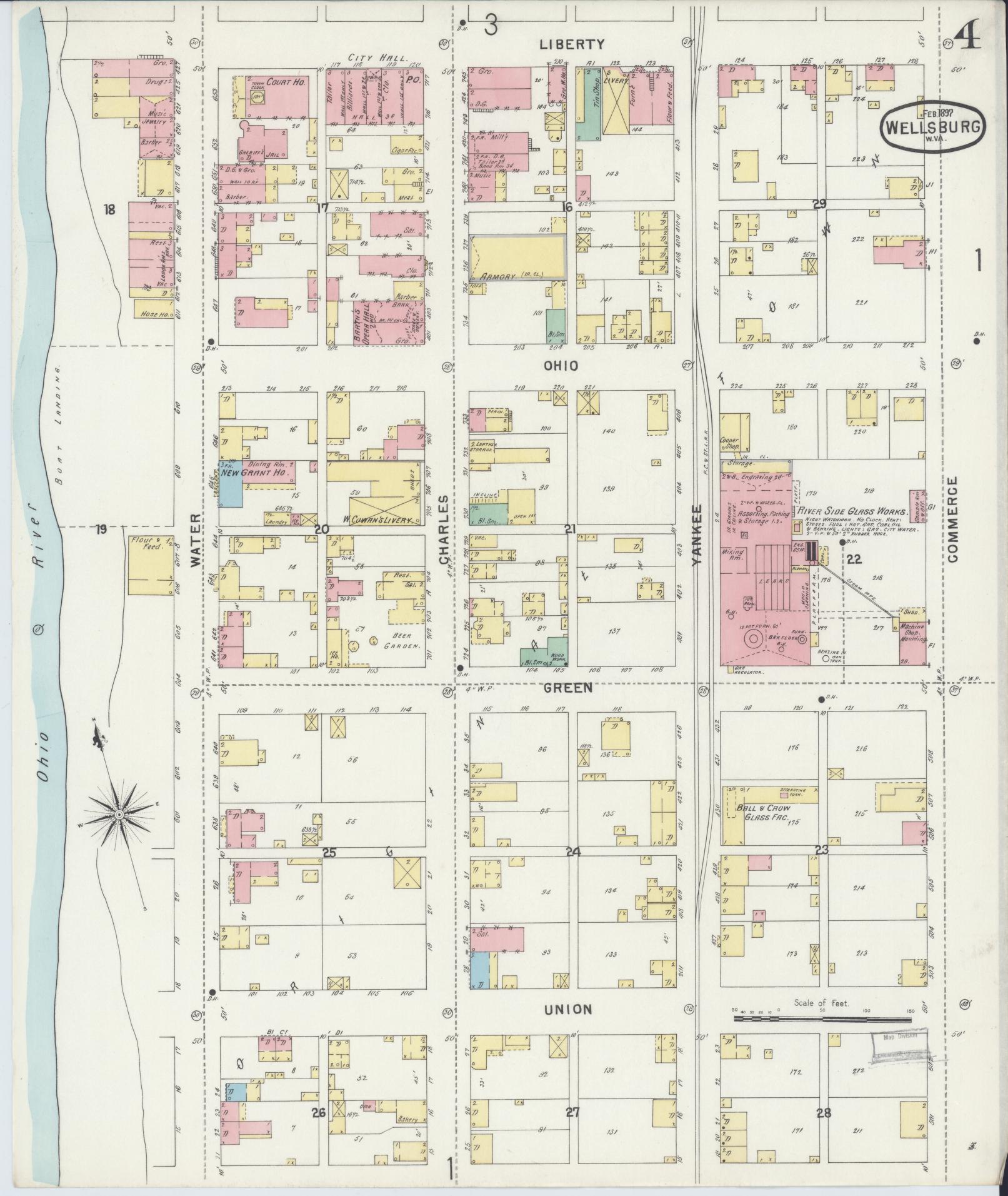 Sanborn Fire Insurance Map from Wellsburg, Brooke County, West Virginia (1897), Sheet #0004 - Complete Map Set gallery image, historic Sanborn map, vintage wall art, West Virginia West Virginia
