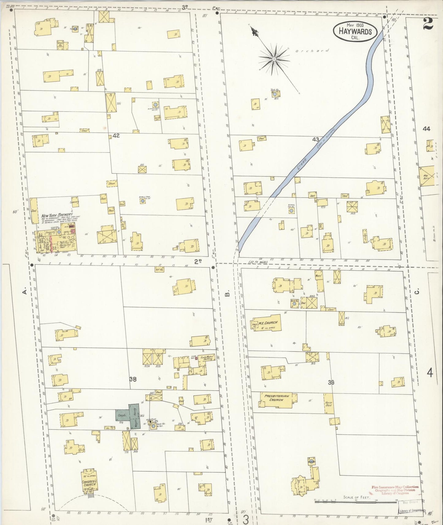 Sanborn Fire Insurance Map from Hayward, Alameda County, California (1903), Sheet #0002 - Historic Sanborn Fire Insurance Map Print, vintage old map wall art, antique decor, genealogy gift, California California map