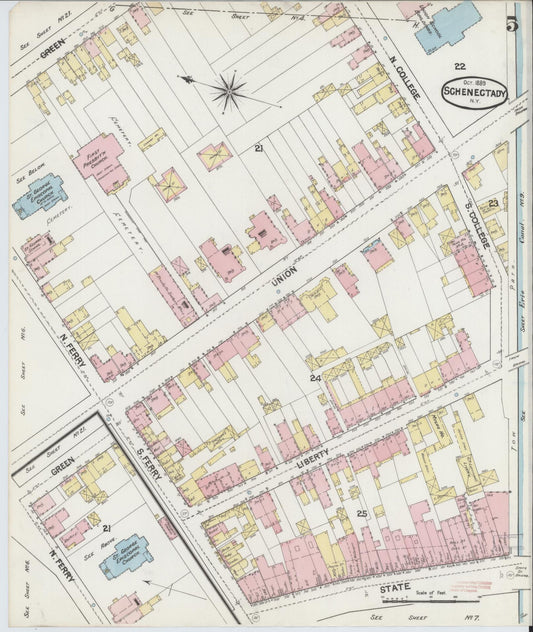 Sanborn Fire Insurance Map from Schenectady, Schenectady County, New York (1889), Sheet #0005 - Historic Sanborn Fire Insurance Map Print, vintage old map wall art, antique decor, genealogy gift, New York New York map
