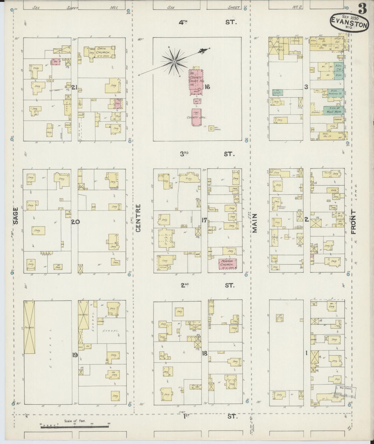 Sanborn Fire Insurance Map from Evanston, Uinta County, Wyoming (1890), Sheet #0003 - Historic Sanborn Fire Insurance Map Print, vintage old map wall art, antique decor, genealogy gift, Wyoming Wyoming map