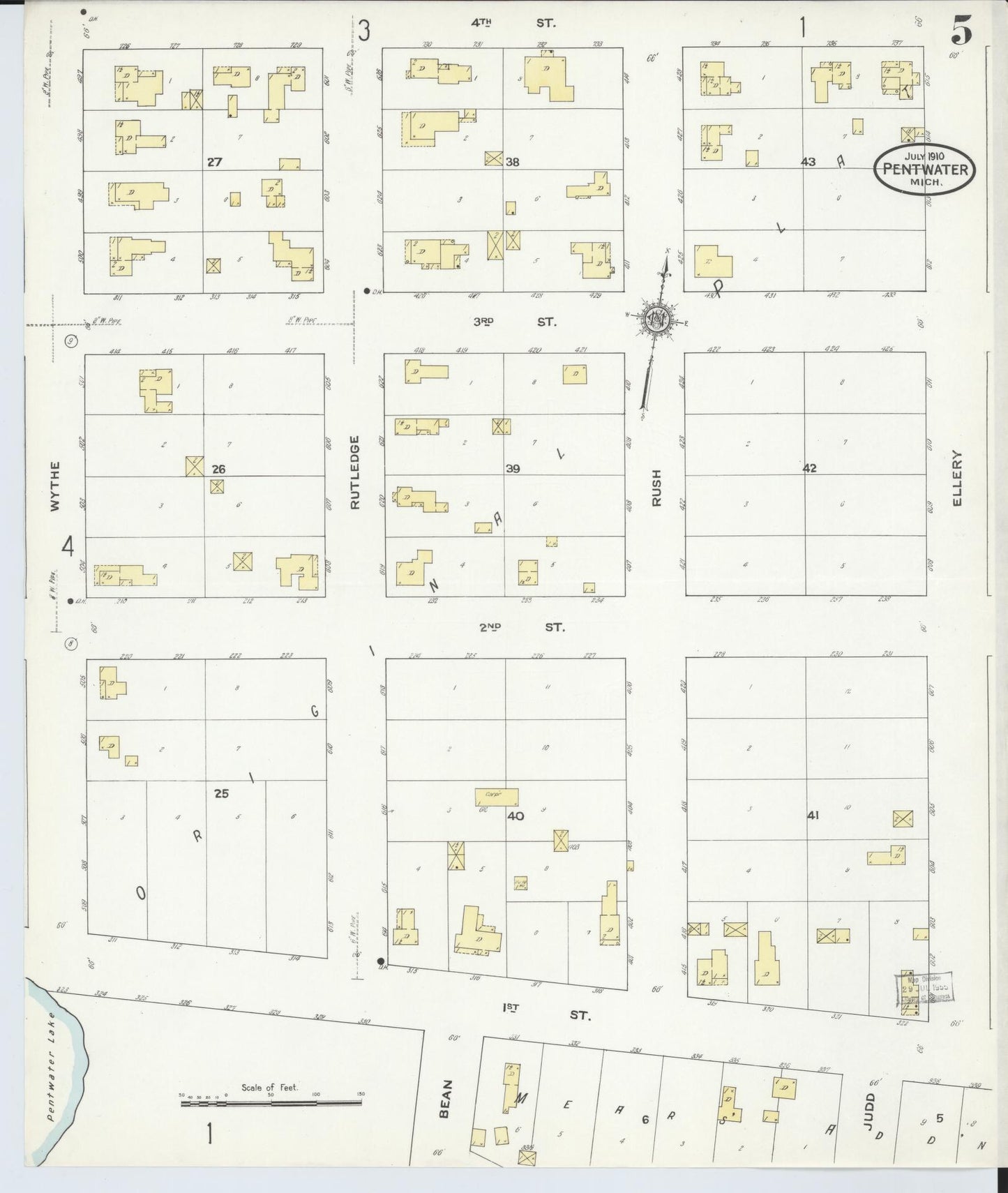 Sanborn Fire Insurance Map from Pentwater, Oceana County, Michigan (1910), Sheet #0005 - Complete Map Set gallery image, historic Sanborn map, vintage wall art, Michigan Michigan