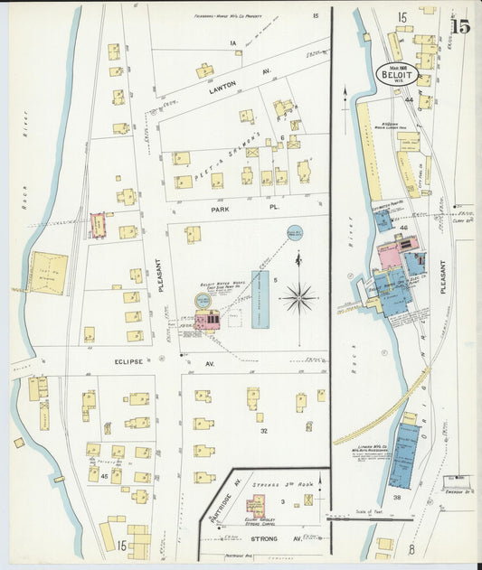 Sanborn Fire Insurance Map from Beloit, Rock County, Wisconsin (1908), Sheet #0015 - Historic Sanborn Fire Insurance Map Print, vintage old map wall art, antique decor, genealogy gift, Wisconsin Wisconsin map