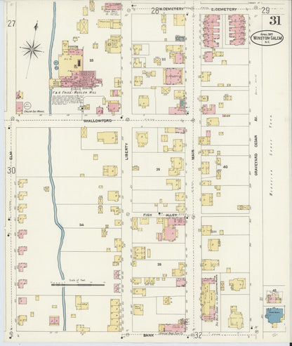 Sanborn Fire Insurance Map from Winston-Salem, Forsyth County, North Carolina (1907), Sheet #0031 - Historic Sanborn Fire Insurance Map Print, vintage old map wall art, antique decor, genealogy gift, North Carolina North Carolina map