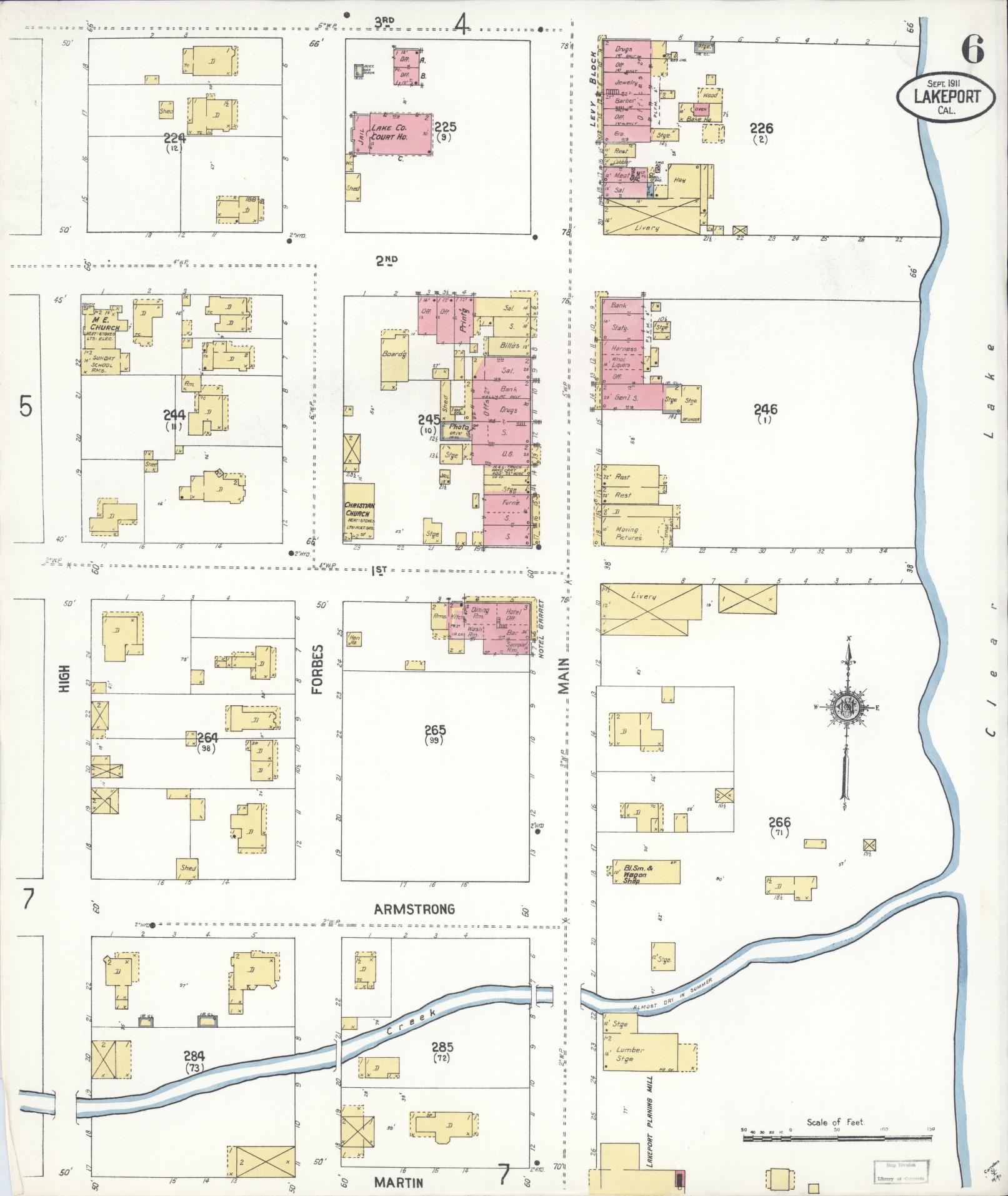 Sanborn Fire Insurance Map from Lakeport, Lake County, California (1911), Sheet #0006 - Historic Sanborn Fire Insurance Map Print, vintage old map wall art, antique decor, genealogy gift, California California map