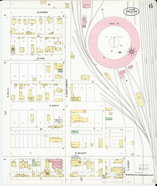 Sanborn Fire Insurance Map from Creston, Union County, Iowa (1899), Sheet #0006 - Historic Sanborn Fire Insurance Map Print, vintage old map wall art