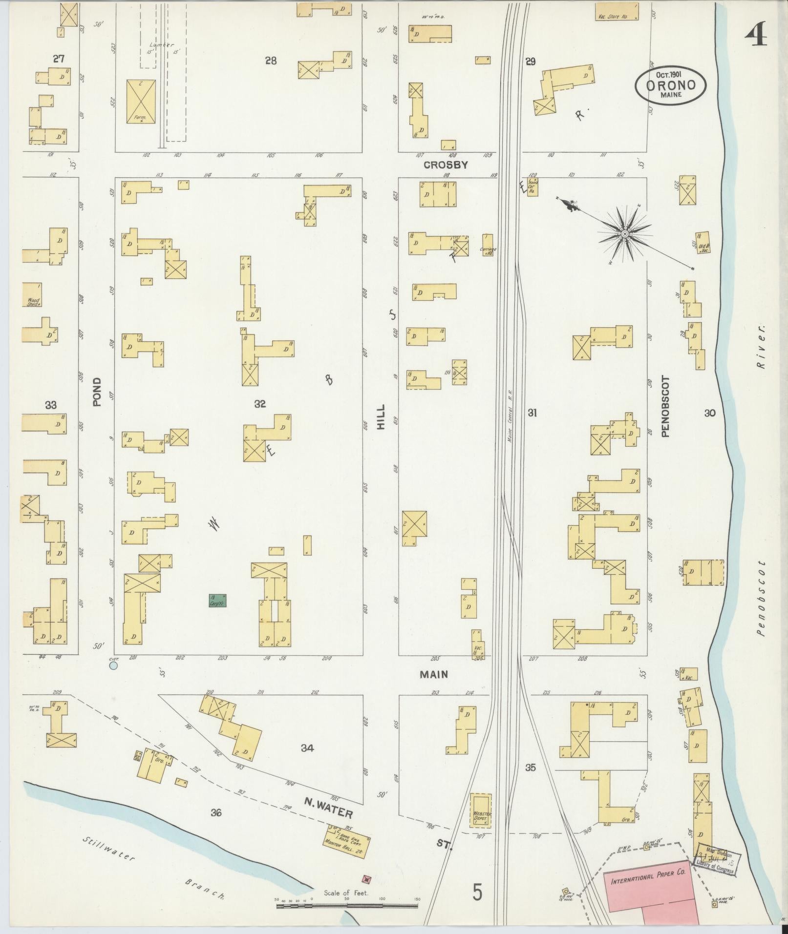 Sanborn Fire Insurance Map from Orono, Penobscot County, Maine (1901), Sheet #0004 - Historic Sanborn Fire Insurance Map Print, vintage old map wall art, antique decor, genealogy gift, Maine Maine map