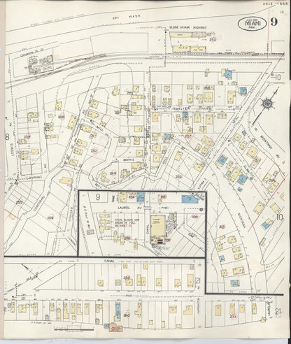 Sanborn Fire Insurance Map from Miami, Gila County, Arizona (1948), Sheet #0009 - Complete Map Set gallery image, historic Sanborn map, vintage wall art, Arizona Arizona