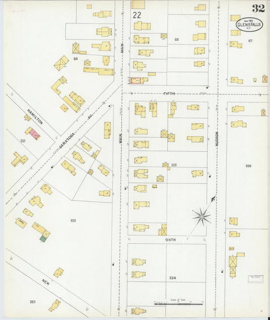 Sanborn Fire Insurance Map from Glens Falls, Warren County, New York (1901), Sheet #0032 - Historic Sanborn Fire Insurance Map Print, vintage old map wall art, antique decor, genealogy gift, New York New York map