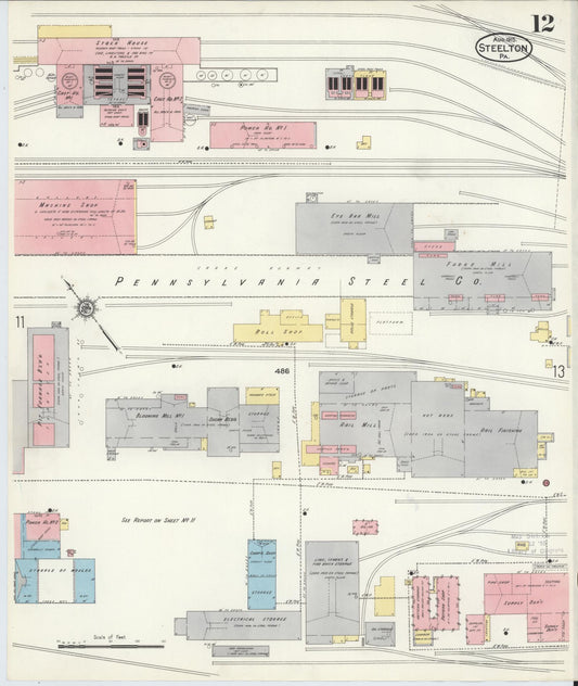 Sanborn Fire Insurance Map from Steelton, Dauphin County, Pennsylvania (1915), Sheet #0012 - Historic Sanborn Fire Insurance Map Print, vintage old map wall art, antique decor, genealogy gift, Pennsylvania Pennsylvania map