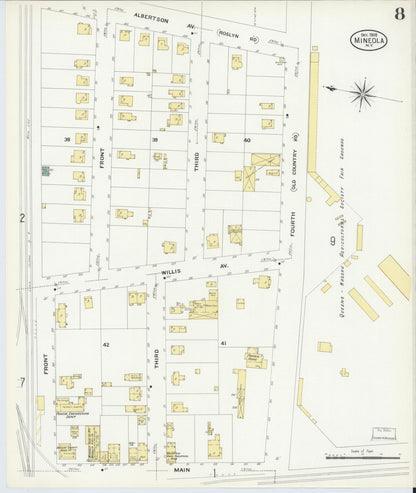 Sanborn Fire Insurance Map from Mineola, Nassau County, New York (1908), Sheet #0008 - Complete Map Set gallery image, historic Sanborn map, vintage wall art, New York New York