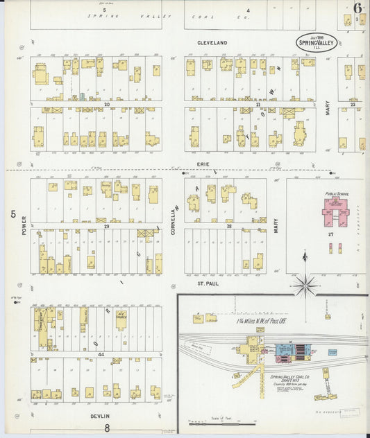 Sanborn Fire Insurance Map from Spring Valley, Bureau County, Illinois (1899), Sheet #0006 - Historic Sanborn Fire Insurance Map Print, vintage old map wall art, antique decor, genealogy gift, Illinois Illinois map