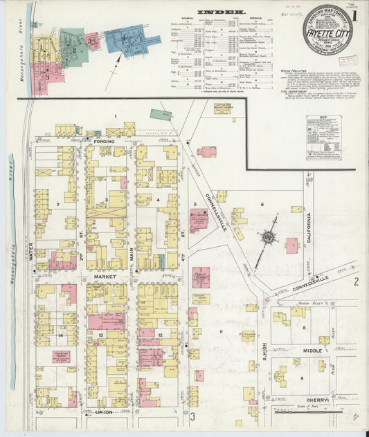 Sanborn Fire Insurance Map from Fayette City, Fayette County, Pennsylvania (1910), Sheet #0001 - Historic Sanborn Fire Insurance Map Print, vintage old map wall art, antique decor, genealogy gift, Pennsylvania Pennsylvania map