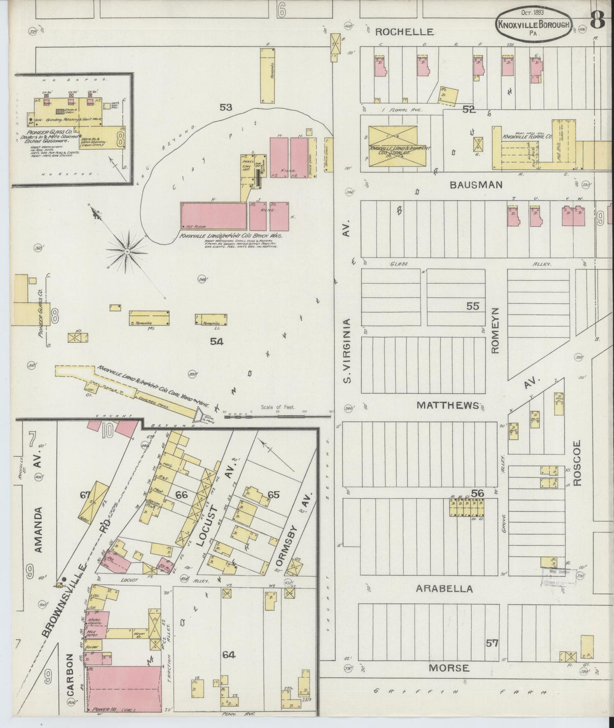 Sanborn Fire Insurance Map from Knoxville Borough, Allegheny County, Pennsylvania (1893), Sheet #0008 - Historic Sanborn Fire Insurance Map Print, vintage old map wall art, antique decor, genealogy gift, Pennsylvania Pennsylvania map