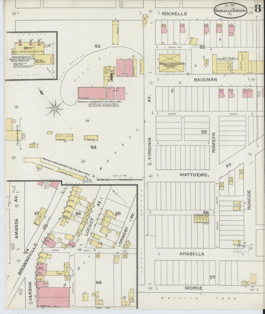 Sanborn Fire Insurance Map from Knoxville Borough, Allegheny County, Pennsylvania (1893), Sheet #0008 - Historic Sanborn Fire Insurance Map Print, vintage old map wall art, antique decor, genealogy gift, Pennsylvania Pennsylvania map