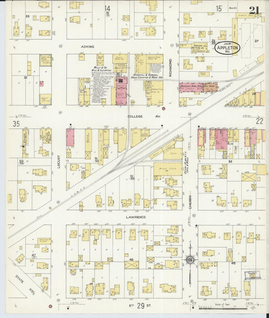 Sanborn Fire Insurance Map from Appleton, Outagamie County, Wisconsin (1911), Sheet #0021 - Historic Sanborn Fire Insurance Map Print, vintage old map wall art, antique decor, genealogy gift, Wisconsin Wisconsin map