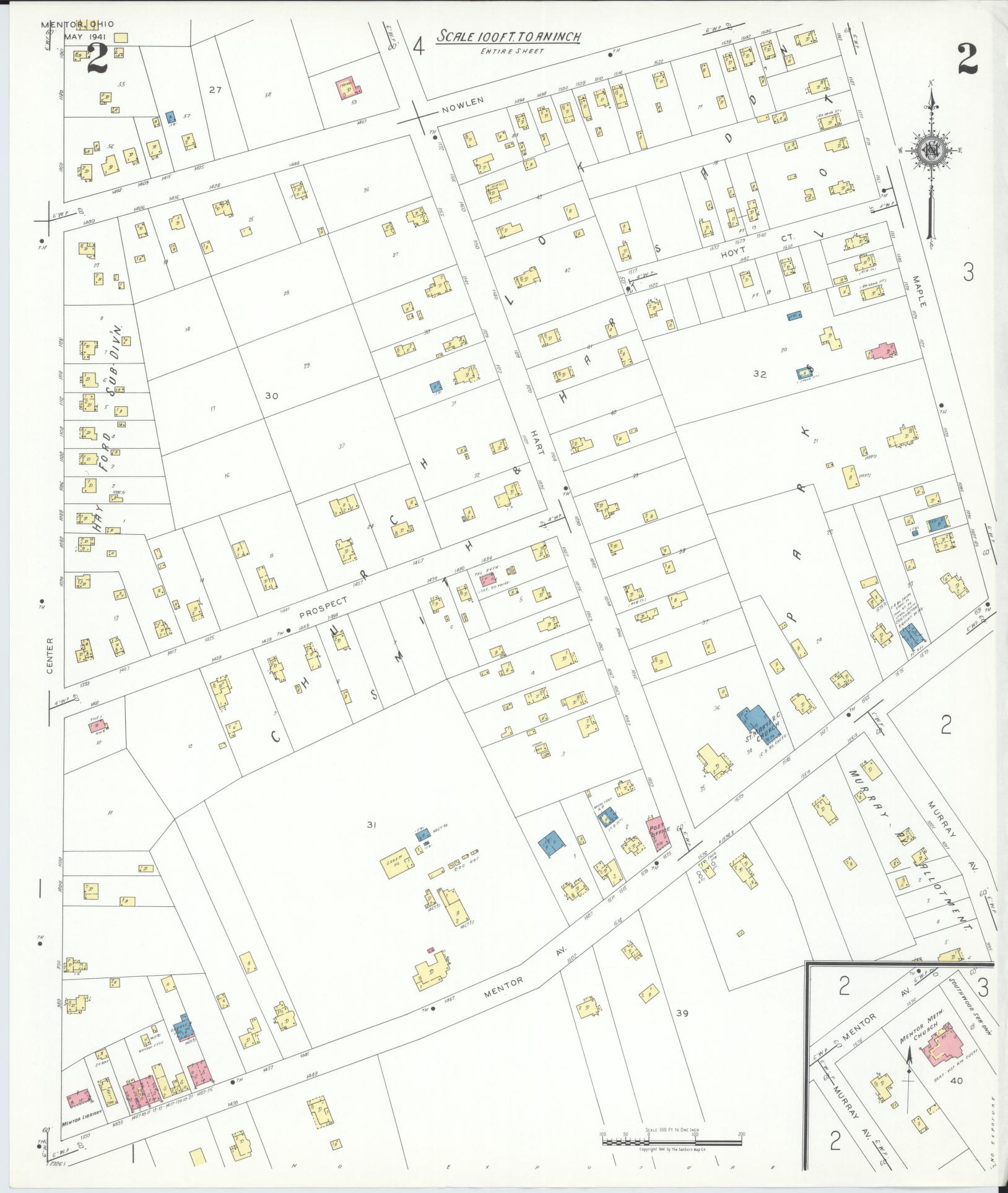 Sanborn Fire Insurance Map from Mentor, Lake County, Ohio (1941), Sheet #0002 - Historic Sanborn Fire Insurance Map Print, vintage old map wall art, antique decor, genealogy gift, Ohio Ohio map