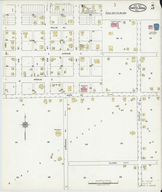 Sanborn Fire Insurance Map from Santa Anna, Coleman County, Texas (1921), Sheet #0005 - Historic Sanborn Fire Insurance Map Print, vintage old map wall art, antique decor, genealogy gift, Texas Texas map
