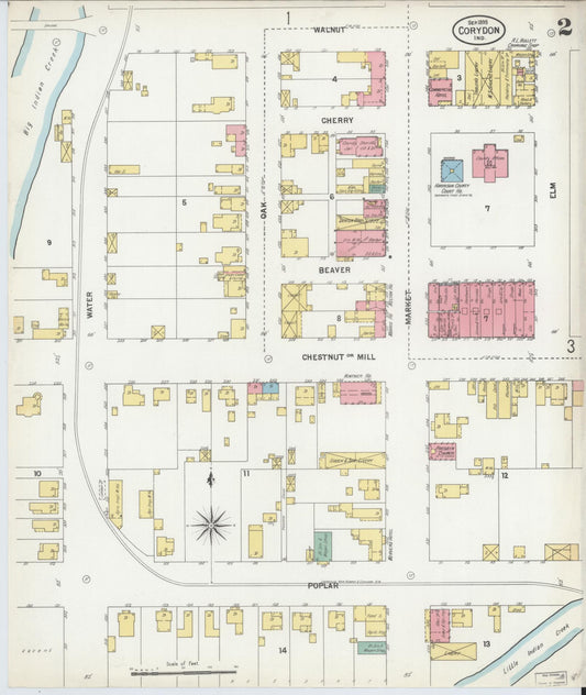 Sanborn Fire Insurance Map from Corydon, Harrison County, Indiana (1899), Sheet #0002 - Historic Sanborn Fire Insurance Map Print, vintage old map wall art, antique decor, genealogy gift, Indiana Indiana map