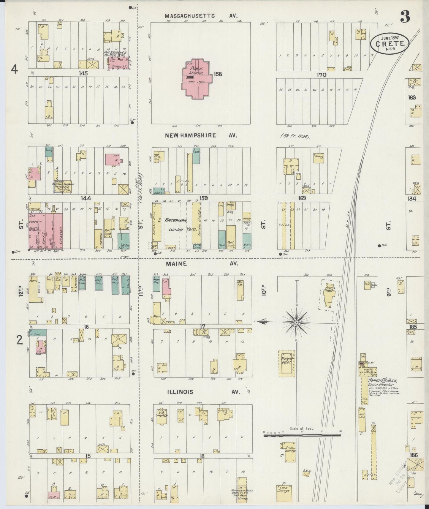Sanborn Fire Insurance Map from Crete, Saline County, Nebraska (1897), Sheet #0003 - Complete Map Set gallery image, historic Sanborn map, vintage wall art, Nebraska Nebraska