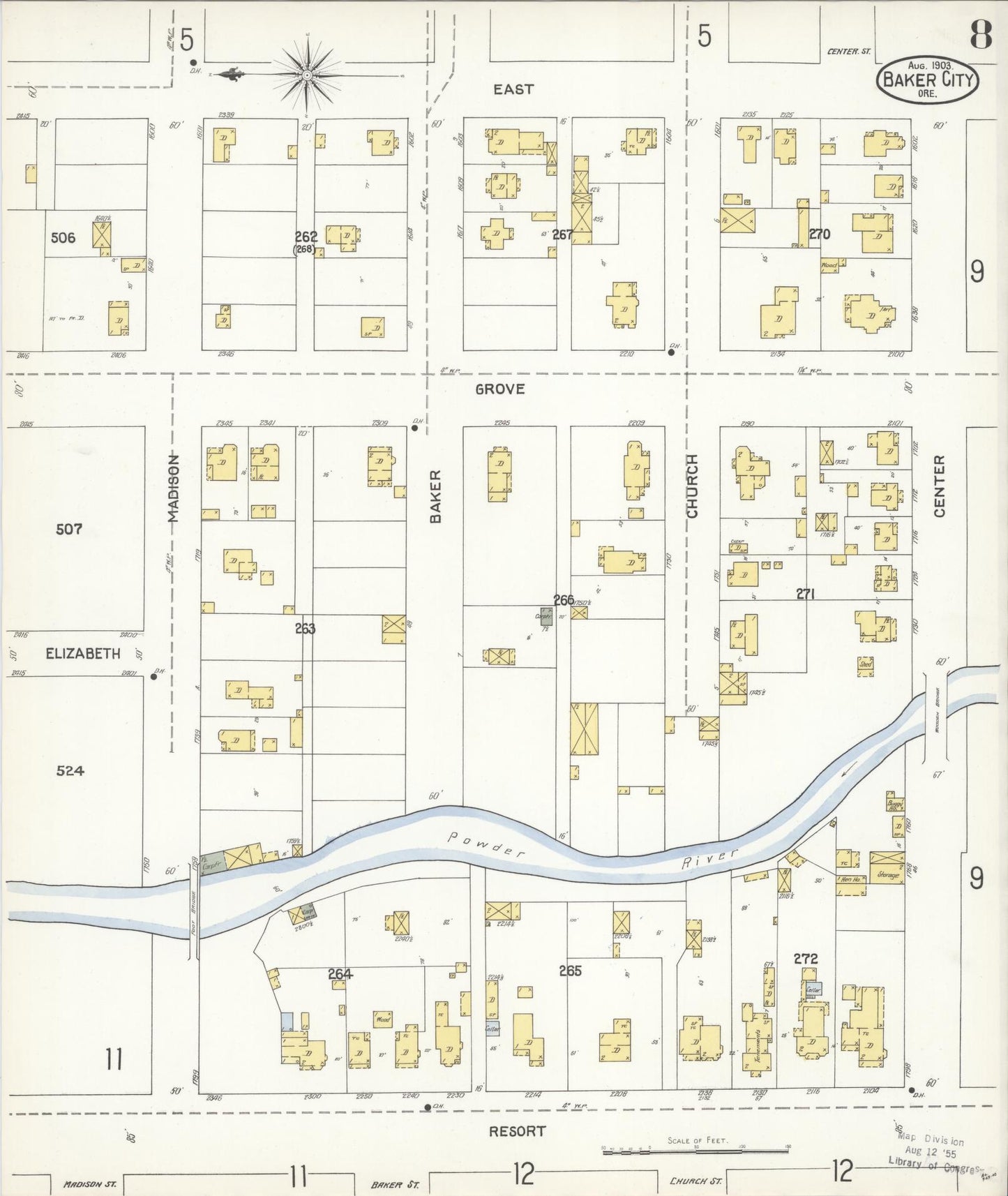 Sanborn Fire Insurance Map from Baker, Baker County, Oregon (1903), Sheet #0008 - Complete Map Set gallery image, historic Sanborn map, vintage wall art, Oregon Oregon