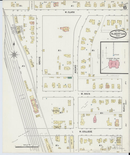 Sanborn Fire Insurance Map from Albert Lea, Freeborn County, Minnesota (1891), Sheet #0006 - Historic Sanborn Fire Insurance Map Print, vintage old map wall art, antique decor, genealogy gift, Minnesota Minnesota map