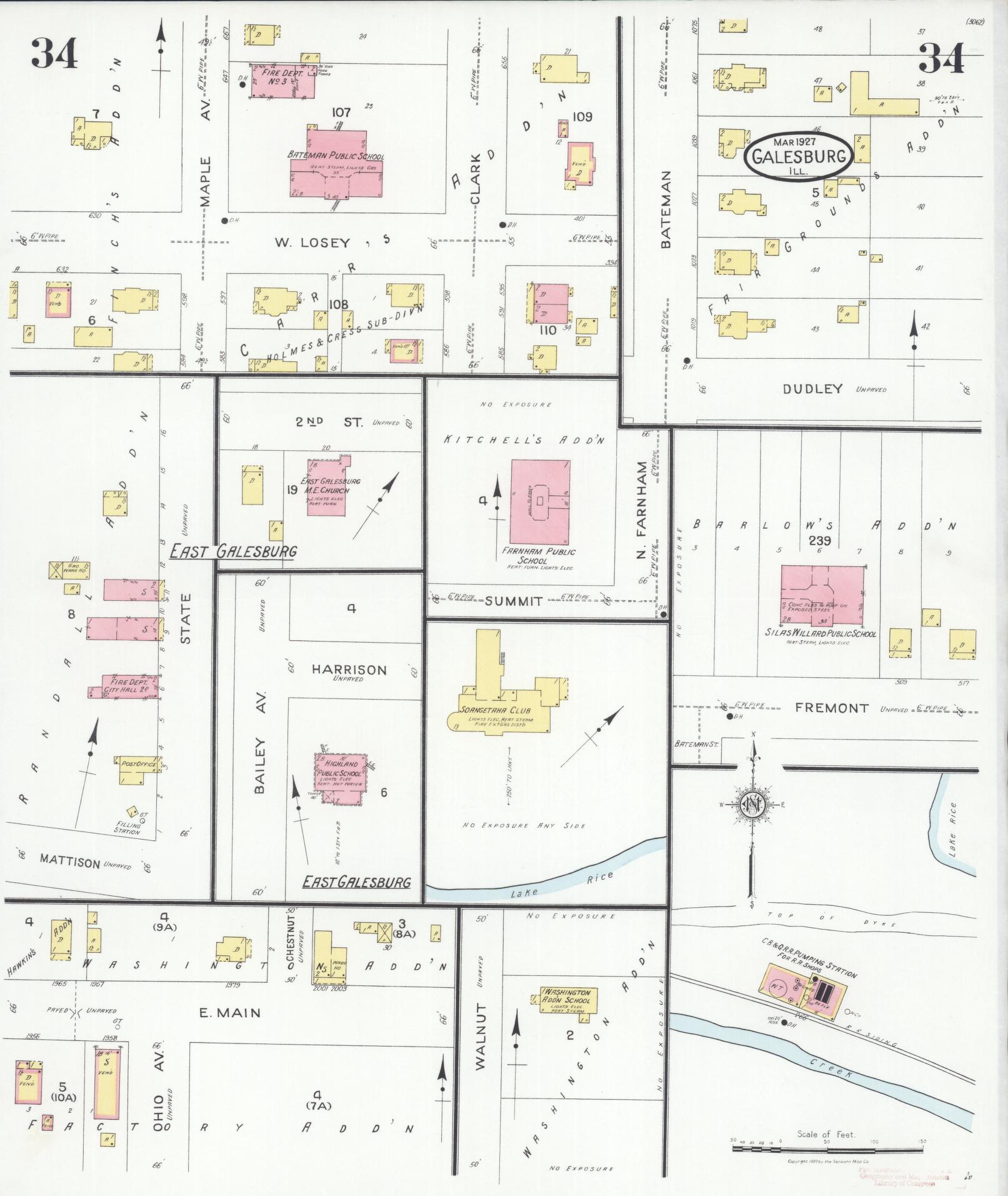 Sanborn Fire Insurance Map from Galesburg, Knox County, Illinois (1927), Sheet #0034 - Complete Map Set gallery image, historic Sanborn map, vintage wall art, Illinois Illinois